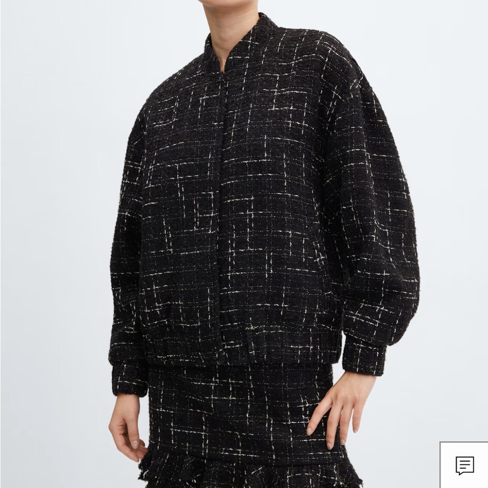 NWT Mango Black Tweed Bomber Jacket